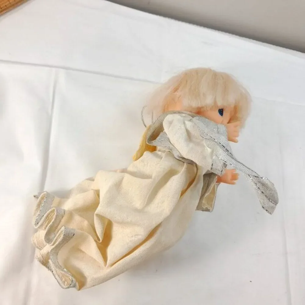PRECIOUS MOMENTS FLYING ANGEL DOLL HANGING‎ ORNAMENT silver blonde boy Vintage